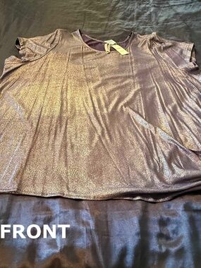 METALLIC FOIL-LOOK T-SHIRT, PATRIOT BLUE, SIZE 5X, WITH SPANDEX, SHORT SLEEVES